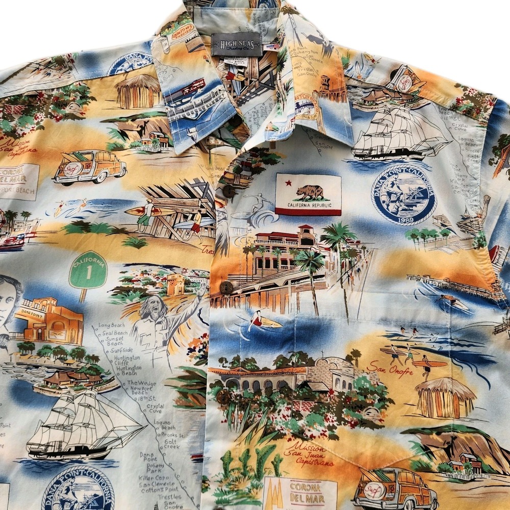 High Seas Trading Co. Hawaiian Shirt California Map Aloha 100% Cotton USA Made